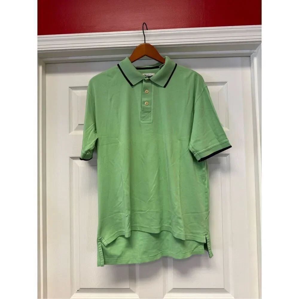 Orvis Green w/ Navy Trim Pima Soft Polo Shirt sz L EUC